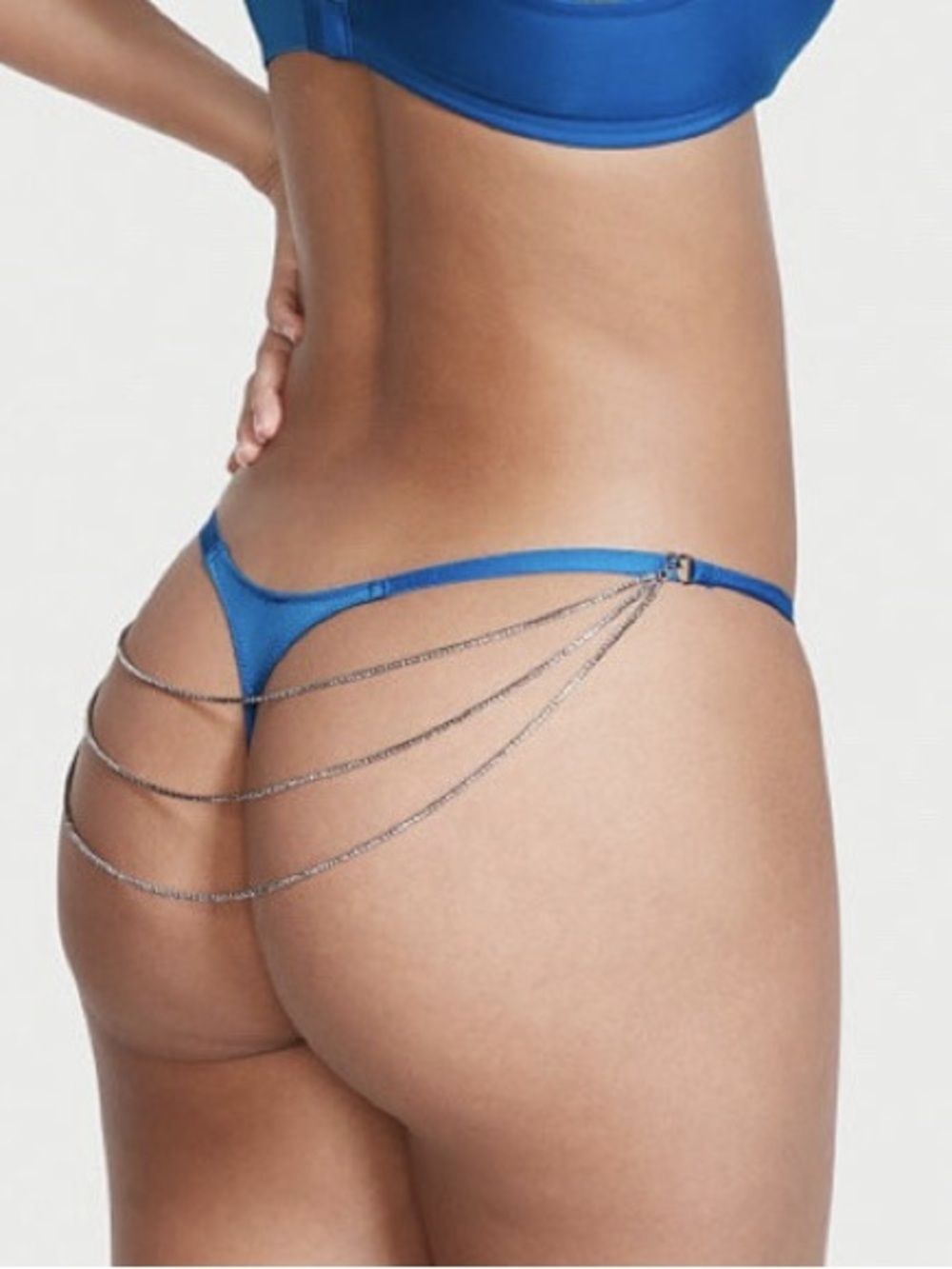 NWT Victoria’s Secret Shine Chain V-String Panty Enamel Blue Sz S